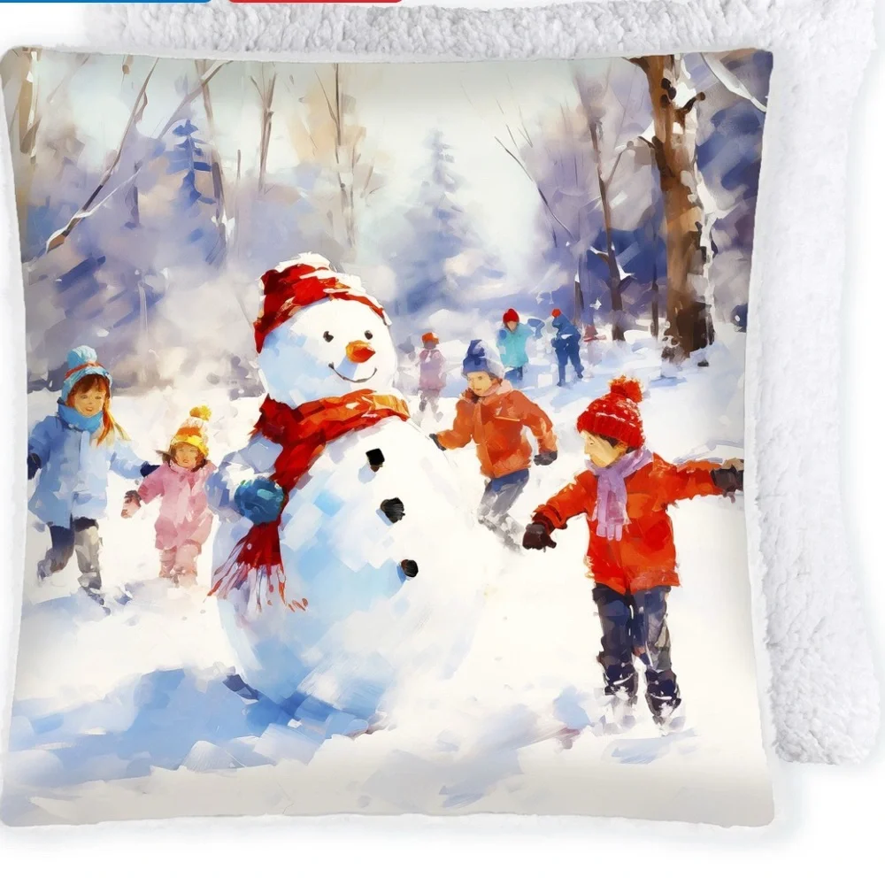 🎃Snowman Holiday Pillow Sherpa Backing  17 X 17 NWT